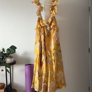 H&M mustard/gold floral midi dress